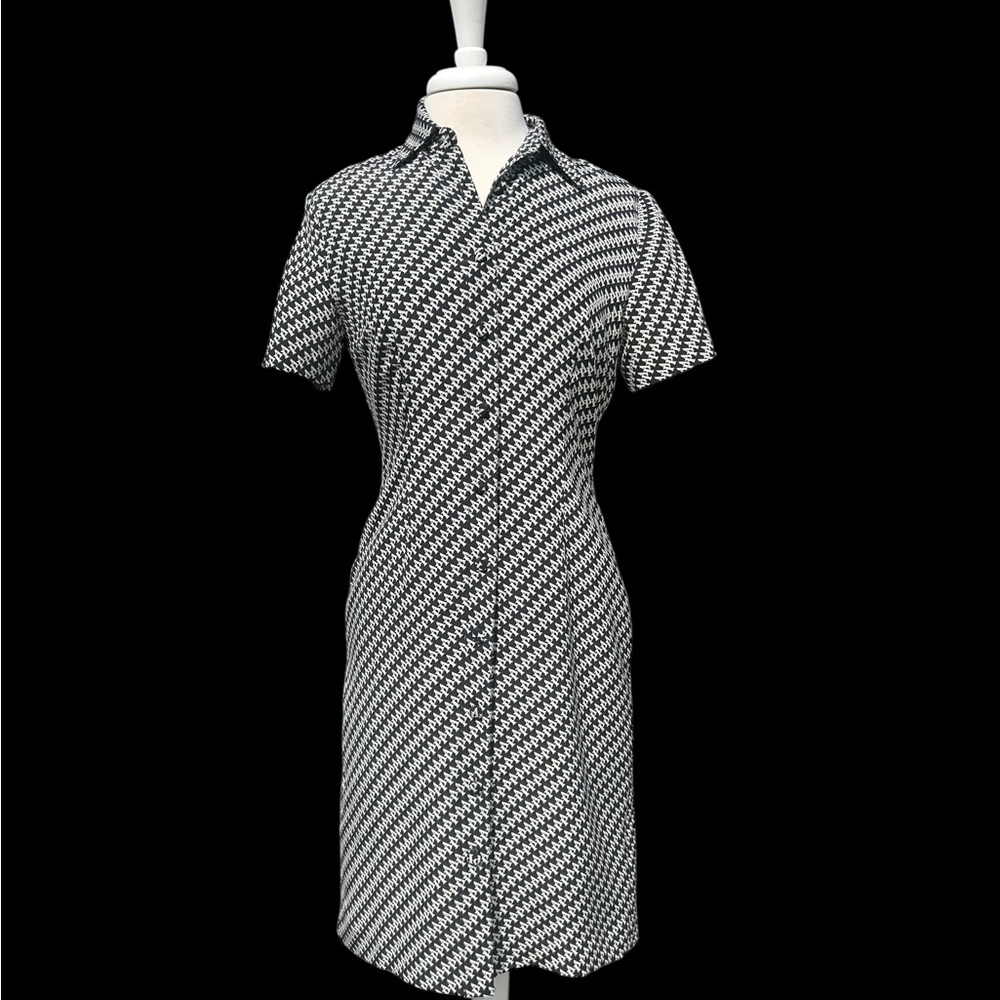 Adrianna Papell 100% Silk Shirt Dress Women’s 6 Black White Button Down Dress